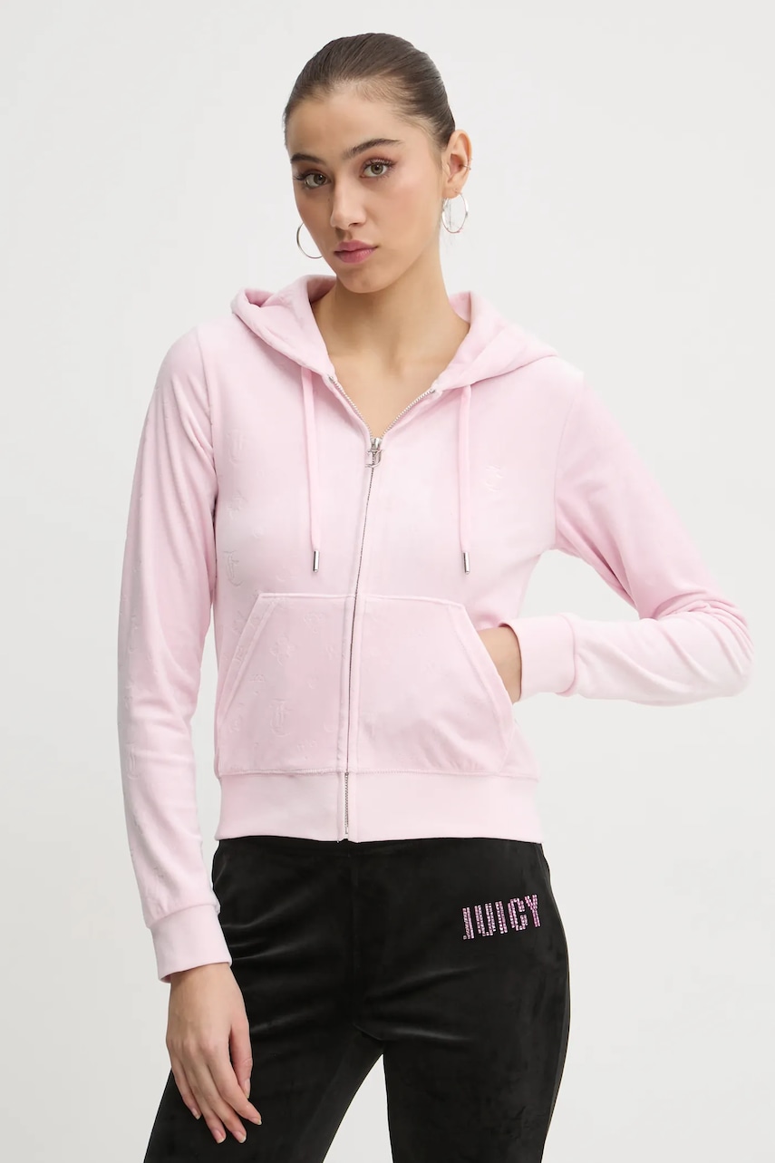 Βελούδινη μπλούζα Juicy Couture χρώμα: ροζ, με κουκούλα, JCWAS125302