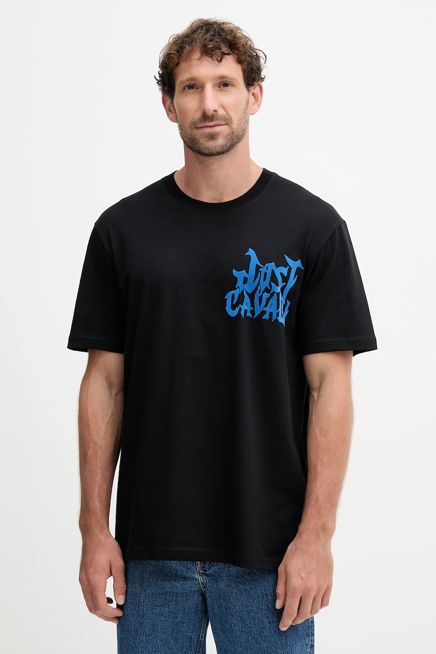 Βαμβακερό μπλουζάκι Just Cavalli ανδρικό, χρώμα: μαύρο, 79OAHE13 CJ110