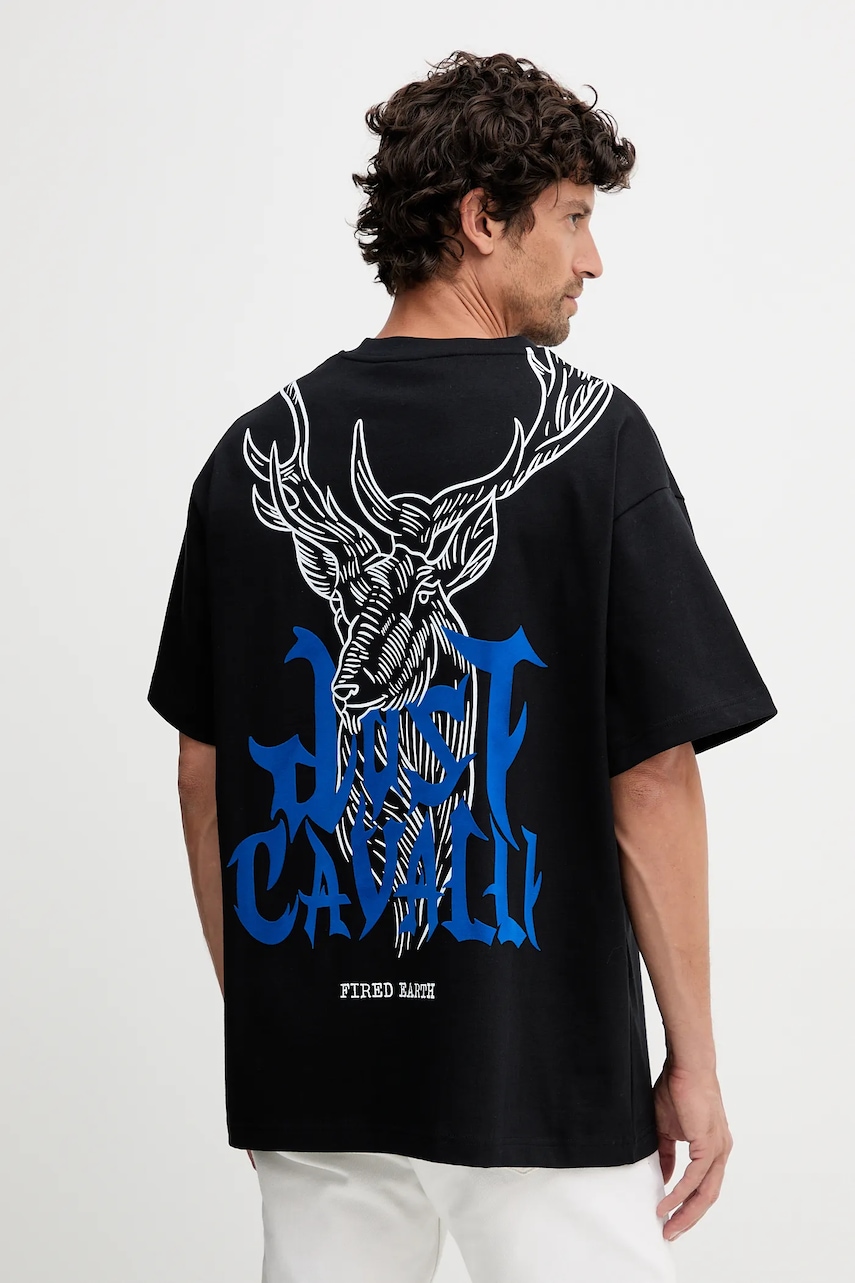 Βαμβακερό μπλουζάκι Just Cavalli ανδρικό, χρώμα: μαύρο, 79OAHE14 CJ118