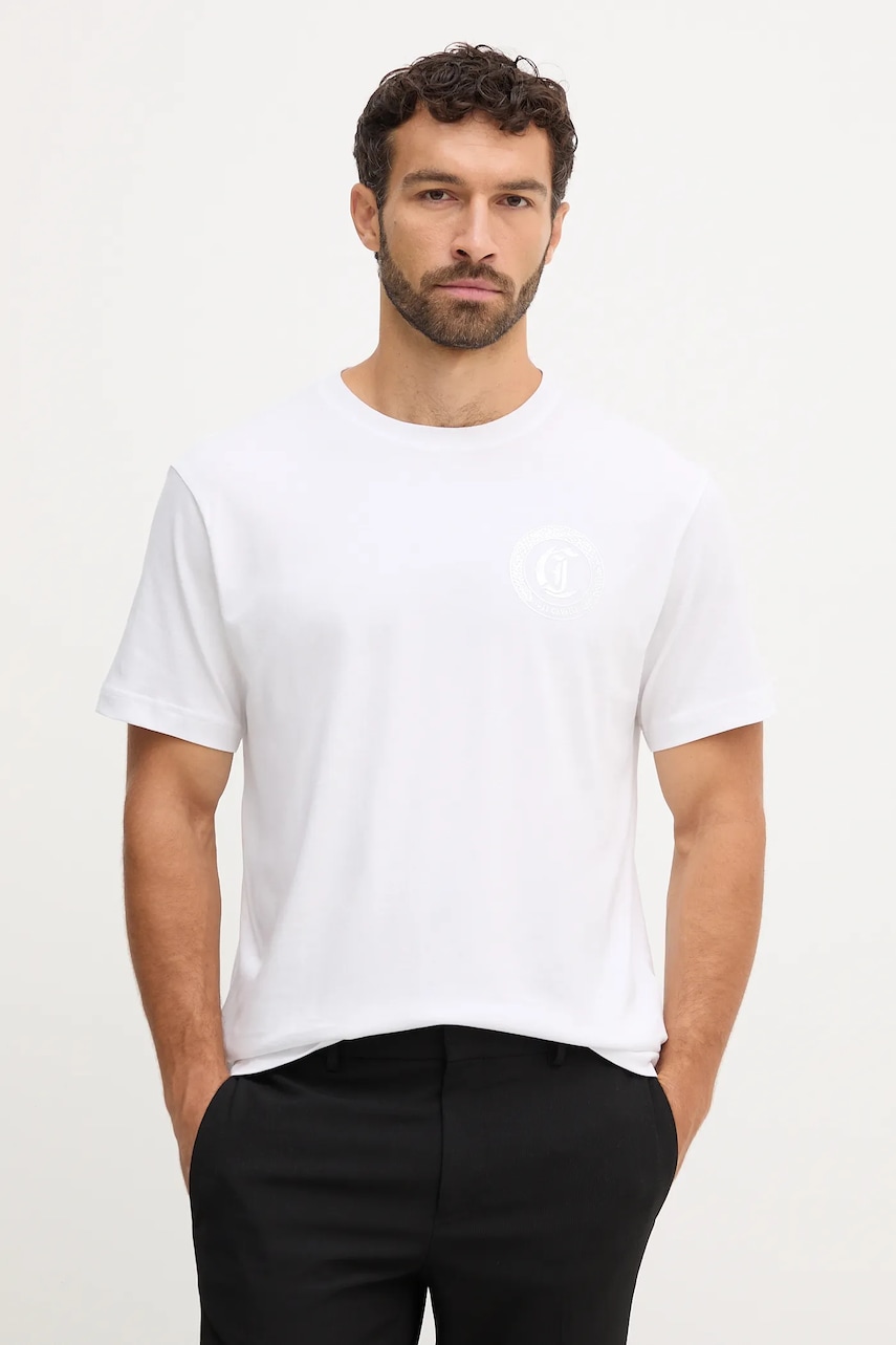 Βαμβακερό μπλουζάκι Just Cavalli ανδρικό, χρώμα: άσπρο, 79OAHT11 CJ500