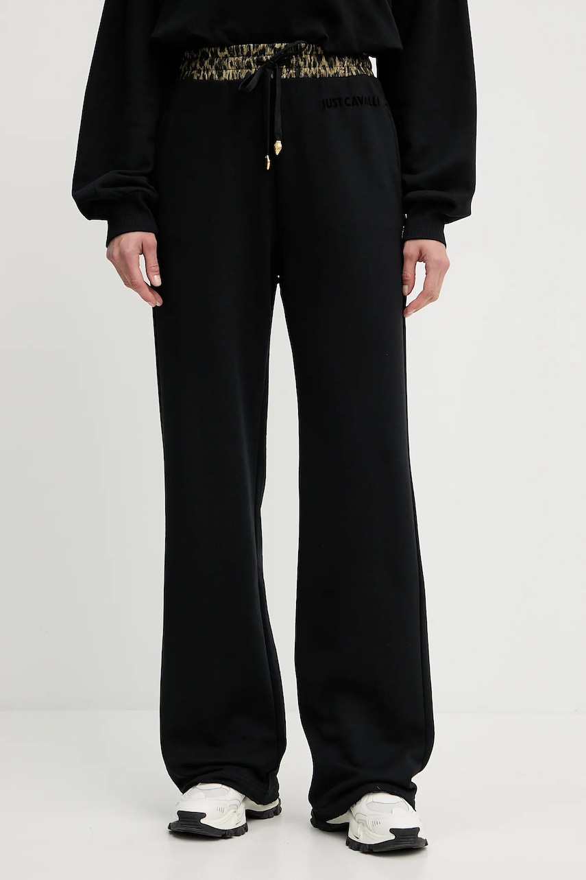 Βαμβακερό παντελόνι Just Cavalli χρώμα: μαύρο, 79PAAE20 CF100