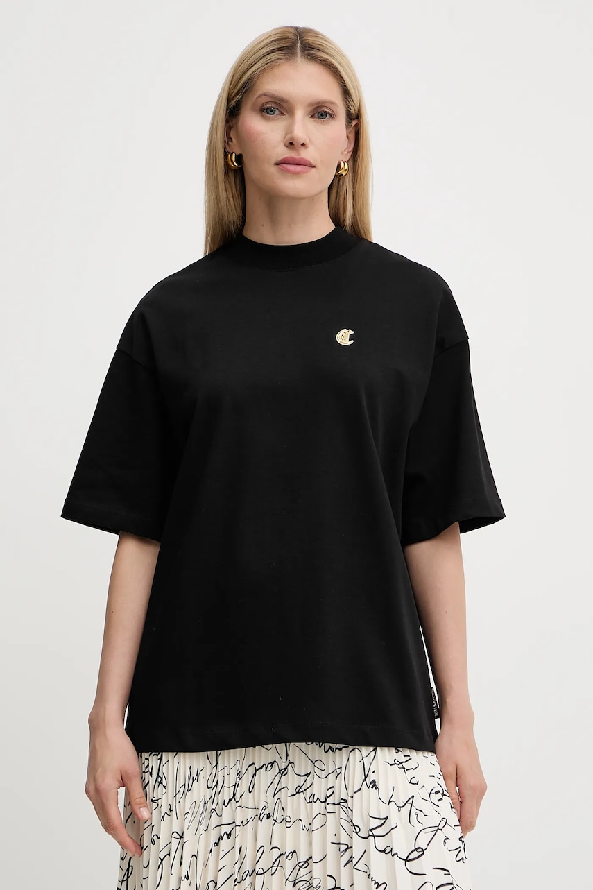 Βαμβακερό μπλουζάκι Just Cavalli χρώμα: μαύρο, 79PAHT06 CJ518