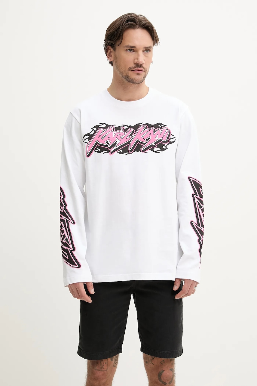 Βαμβακερή μπλούζα με μακριά μανίκια Karl Kani χρώμα: άσπρο, 60240035