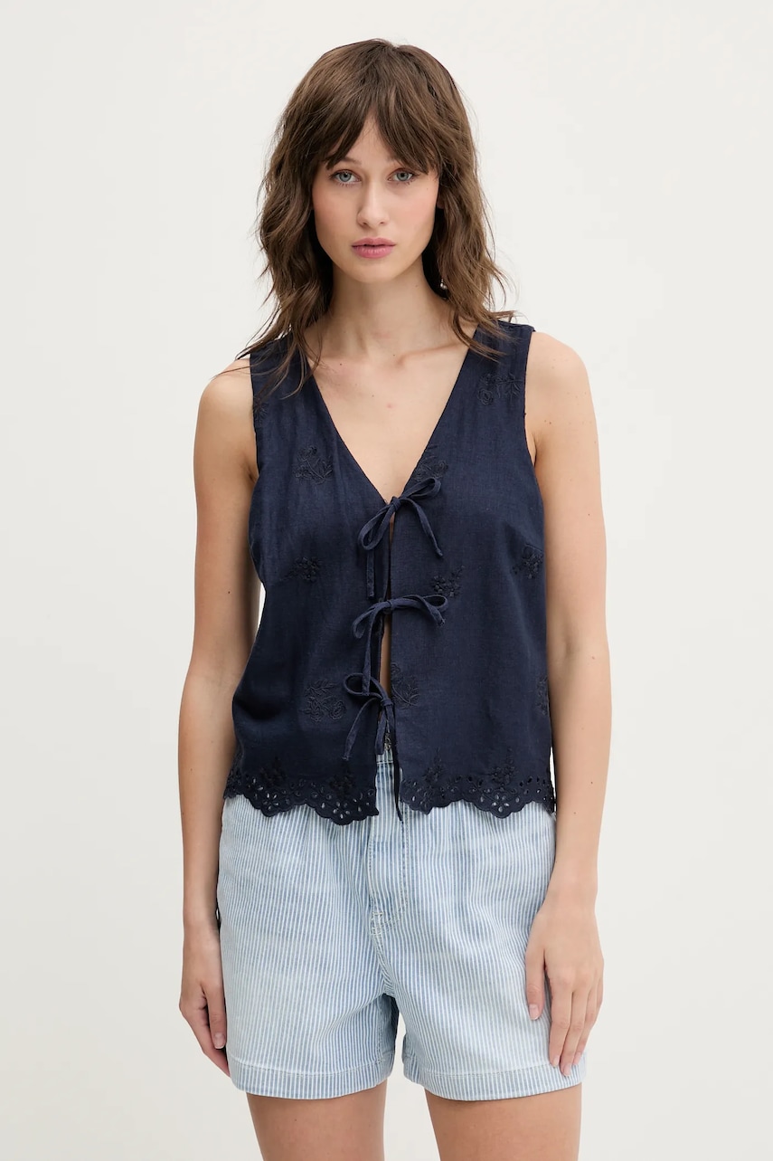 Λινό γιλέκο χρώμα: ναυτικό μπλε, KI340-5068