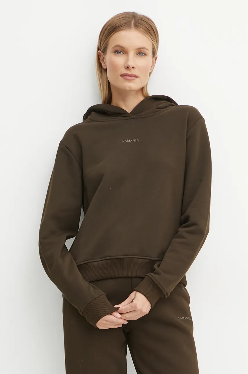 Μπλούζα La Mania ALI χρώμα: καφέ, με κουκούλα, ALI