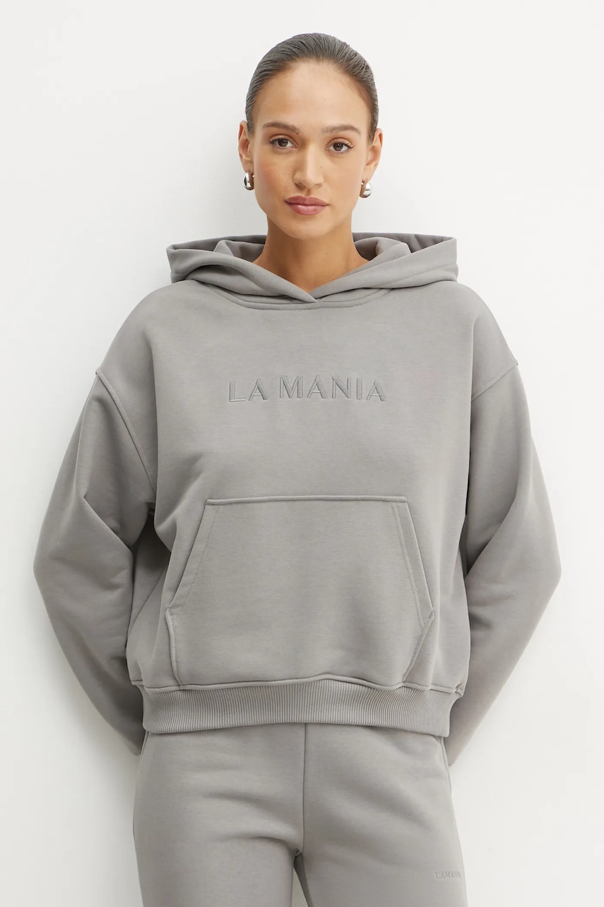Μπλούζα La Mania BROOK χρώμα: γκρι, με κουκούλα, BROOK