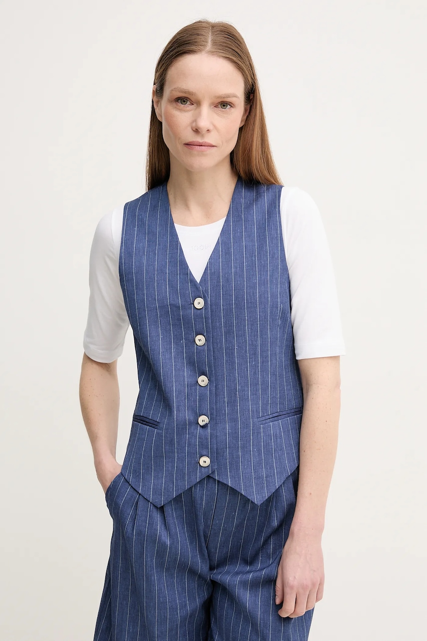 Γιλέκο με λινό μείγμα La Petite Française GWEN χρώμα: ναυτικό μπλε, GWEN