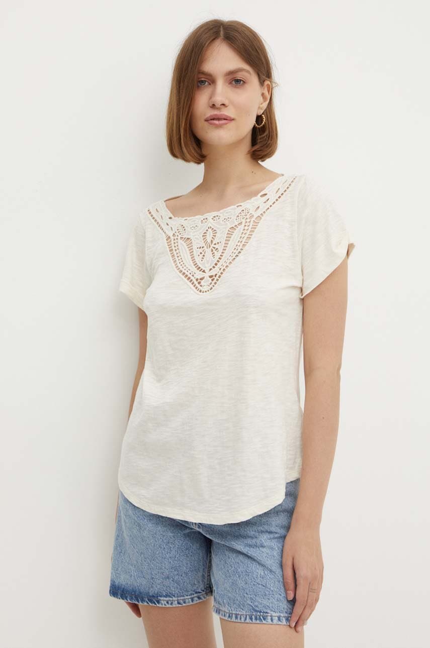 Βαμβακερό μπλουζάκι Lauren Ralph Lauren γυναικείο, χρώμα: μπεζ, 200940443