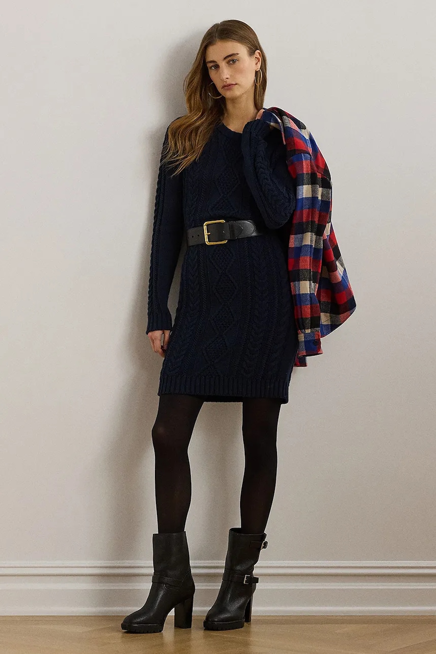 Βαμβακερό φόρεμα Lauren Ralph Lauren χρώμα: ναυτικό μπλε, 200957468