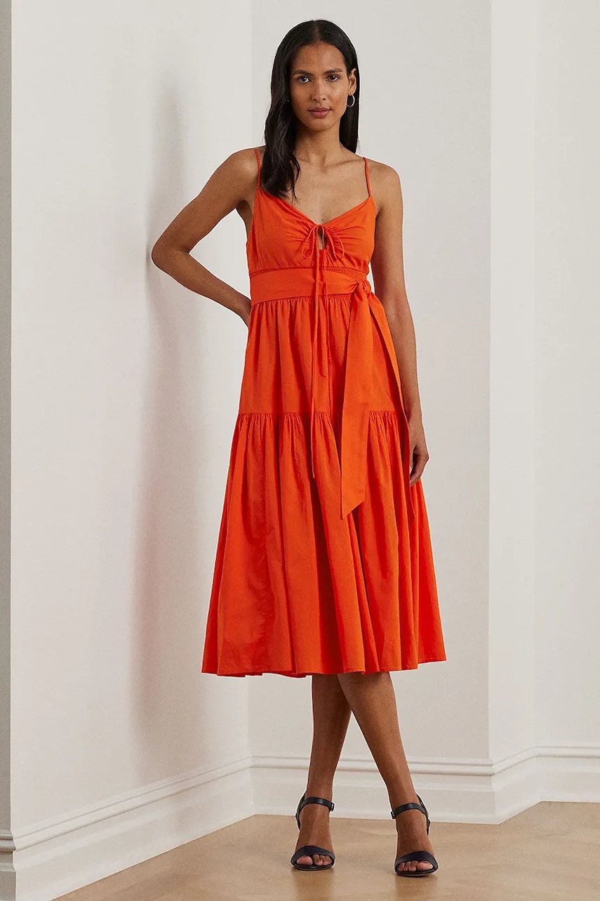 Βαμβακερό φόρεμα Lauren Ralph Lauren χρώμα: πορτοκαλί, 200962758