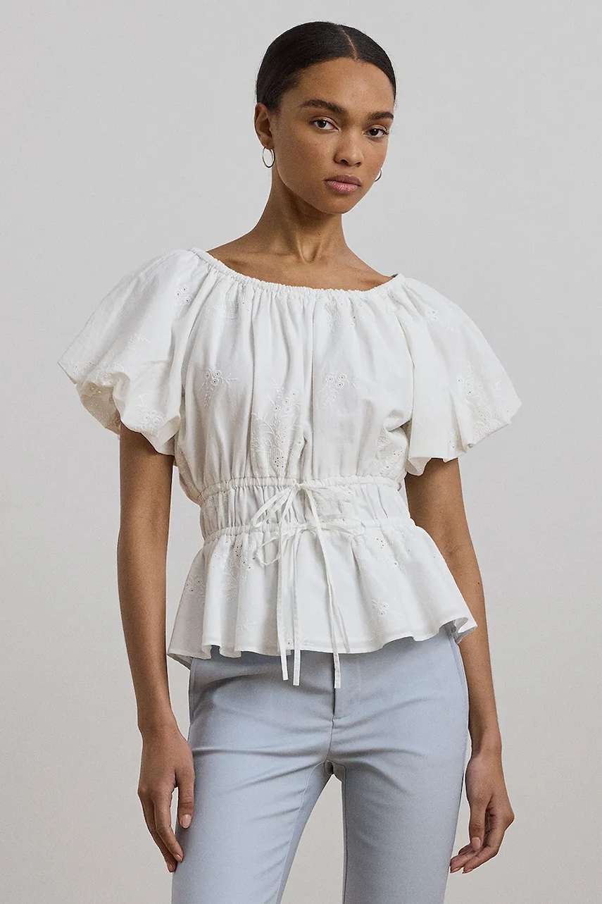 Βαμβακερή μπλούζα Lauren Ralph Lauren γυναικεία, χρώμα: άσπρο, 200966197