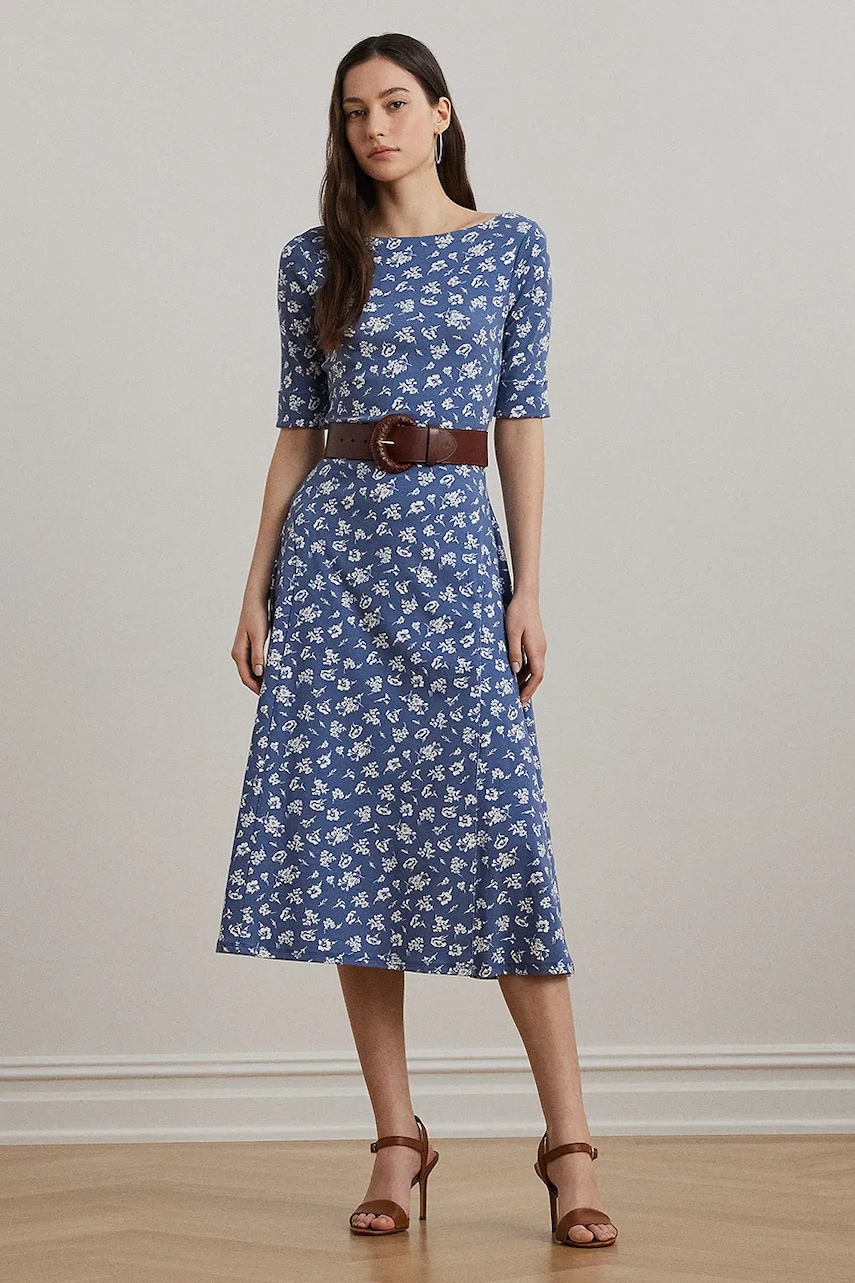 Βαμβακερό φόρεμα Lauren Ralph Lauren χρώμα: μπλε, 200976993