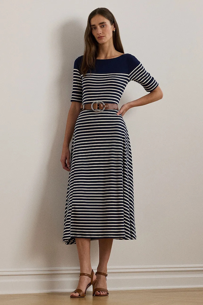 Βαμβακερό φόρεμα Lauren Ralph Lauren χρώμα: ναυτικό μπλε, 250957728