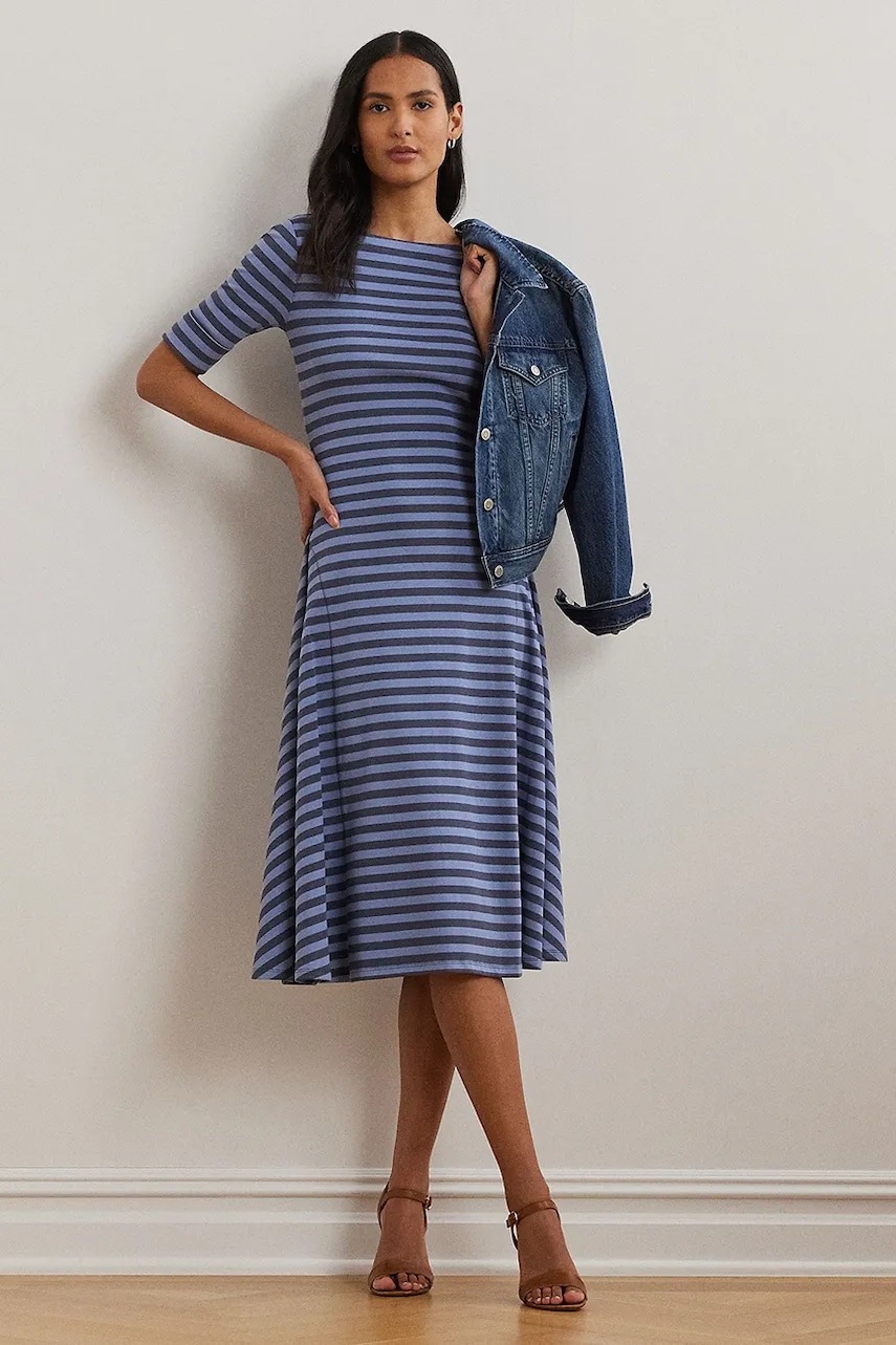 Βαμβακερό φόρεμα Lauren Ralph Lauren χρώμα: ναυτικό μπλε, 250964094