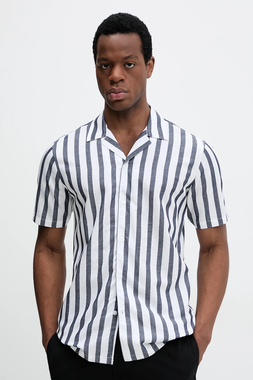 Πουκάμισο με μείγμα από λινό Lindbergh χρώμα: ναυτικό μπλε