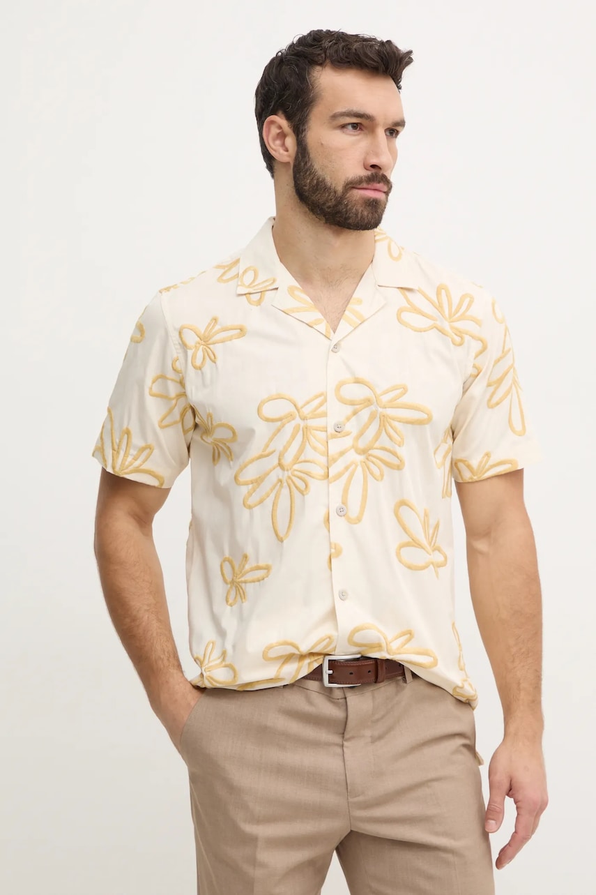 Βαμβακερό πουκάμισο Lindbergh ανδρικό, χρώμα: μπεζ, 30-203705