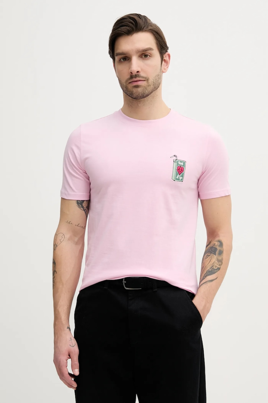 Βαμβακερό μπλουζάκι Lindbergh ανδρικό, χρώμα: ροζ, 30-400235