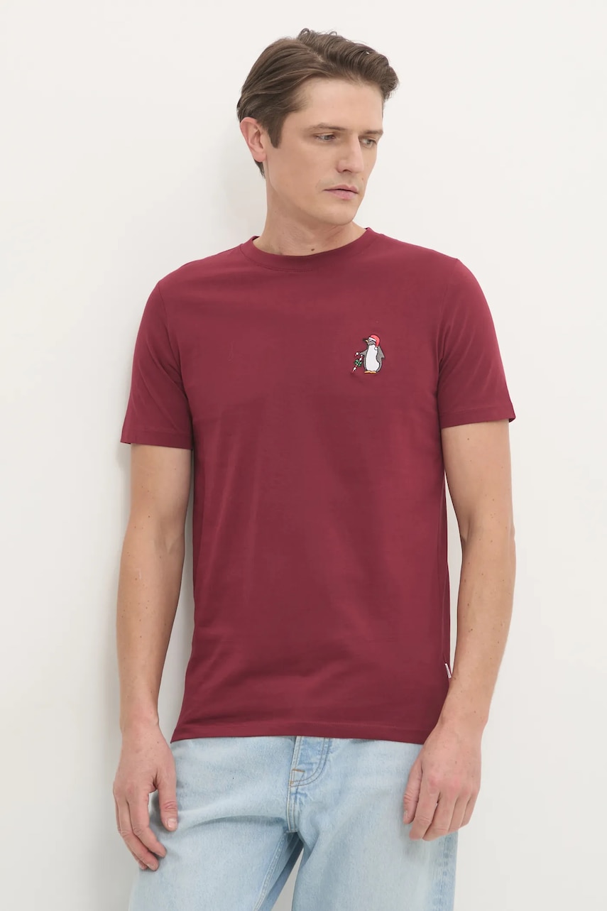 Βαμβακερό μπλουζάκι Lindbergh ανδρικό, χρώμα: μπορντό, 30-400313