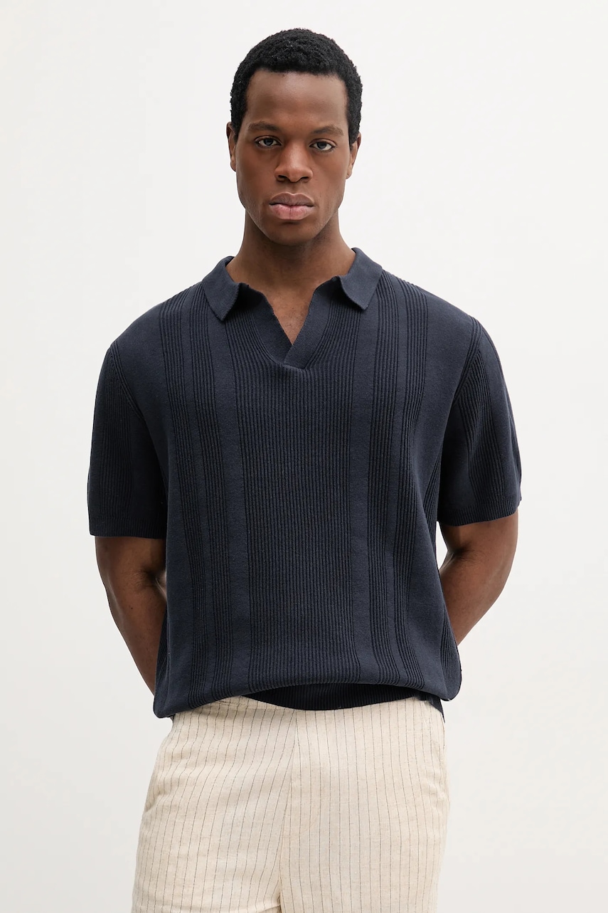 Βαμβακερό μπλουζάκι πόλο Lindbergh ανδρικό, χρώμα: ναυτικό μπλε, 30-804125