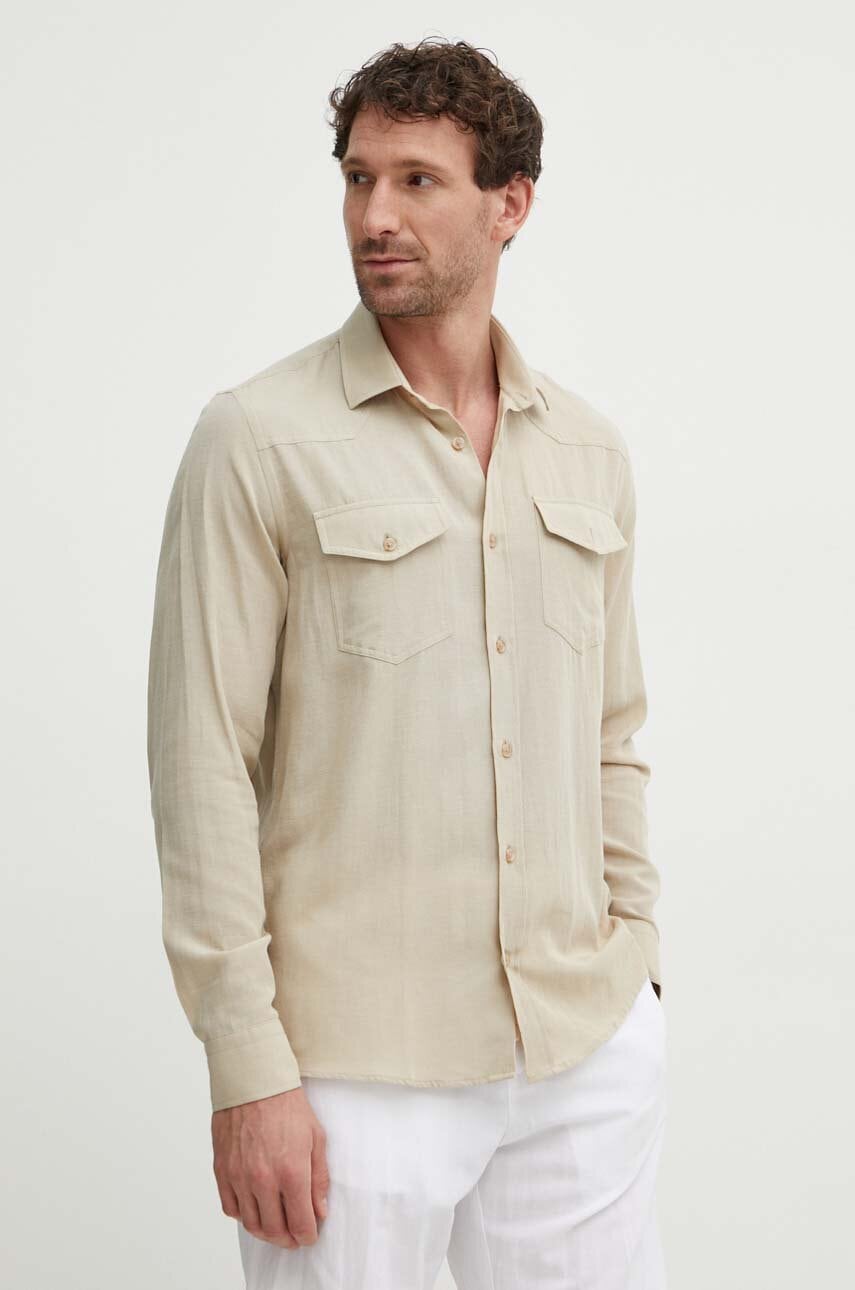 Πουκάμισο με μείγμα από λινό Liu Jo χρώμα: μπεζ