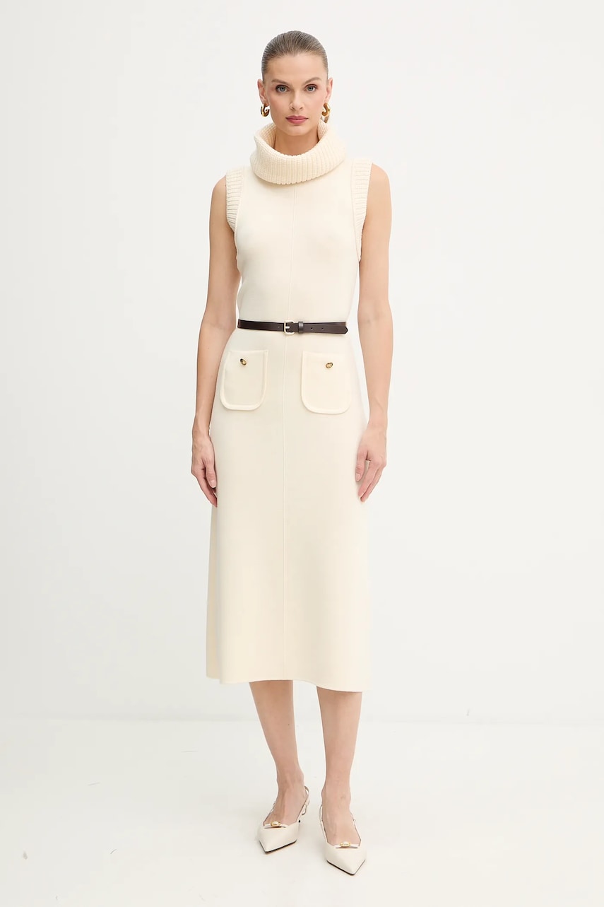 Μάλλινο φόρεμα Luisa Spagnoli χρώμα: μπεζ, 100242