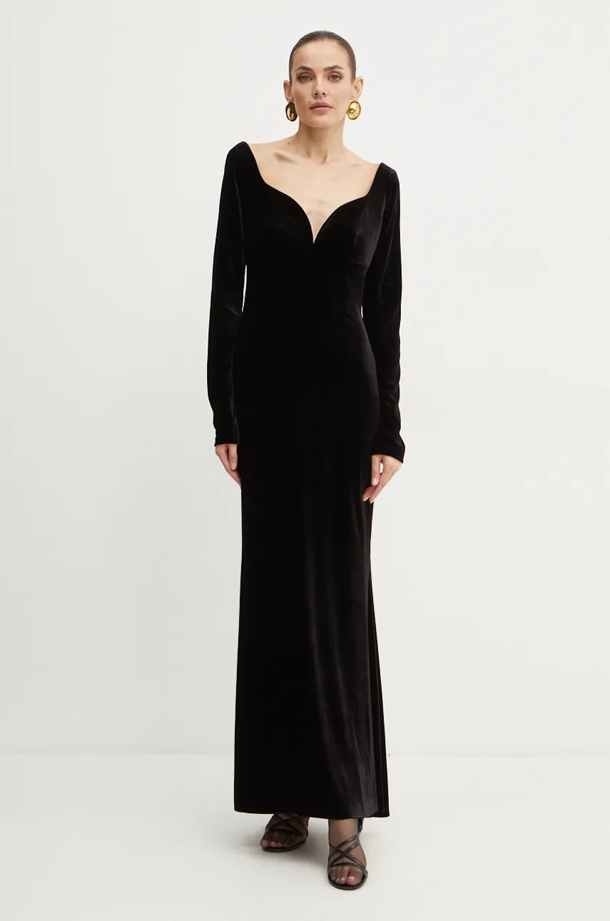 Βελούδινο φόρεμα Luisa Spagnoli χρώμα: μαύρο, 541581