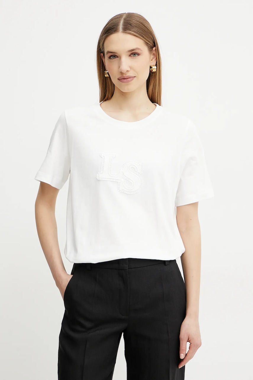 Βαμβακερό μπλουζάκι Luisa Spagnoli γυναικείο, χρώμα: άσπρο, 542081