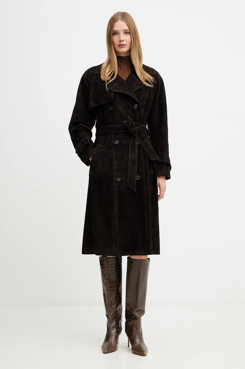 Σουέτ παλτό Luisa Spagnoli χρώμα: καφέ, 542419