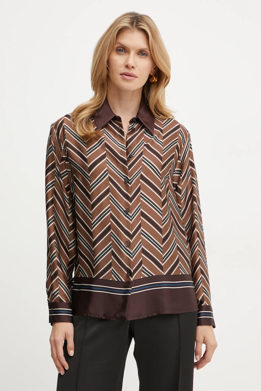 Μεταξωτό πουκάμισο Luisa Spagnoli LIQUIRIZIA χρώμα: καφέ, 541465