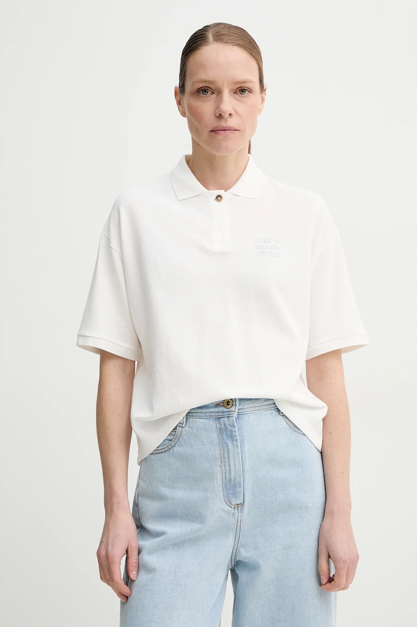 Βαμβακερό μπλουζάκι πόλο Marc O'Polo γυναικείο, χρώμα: άσπρο, 5000006692