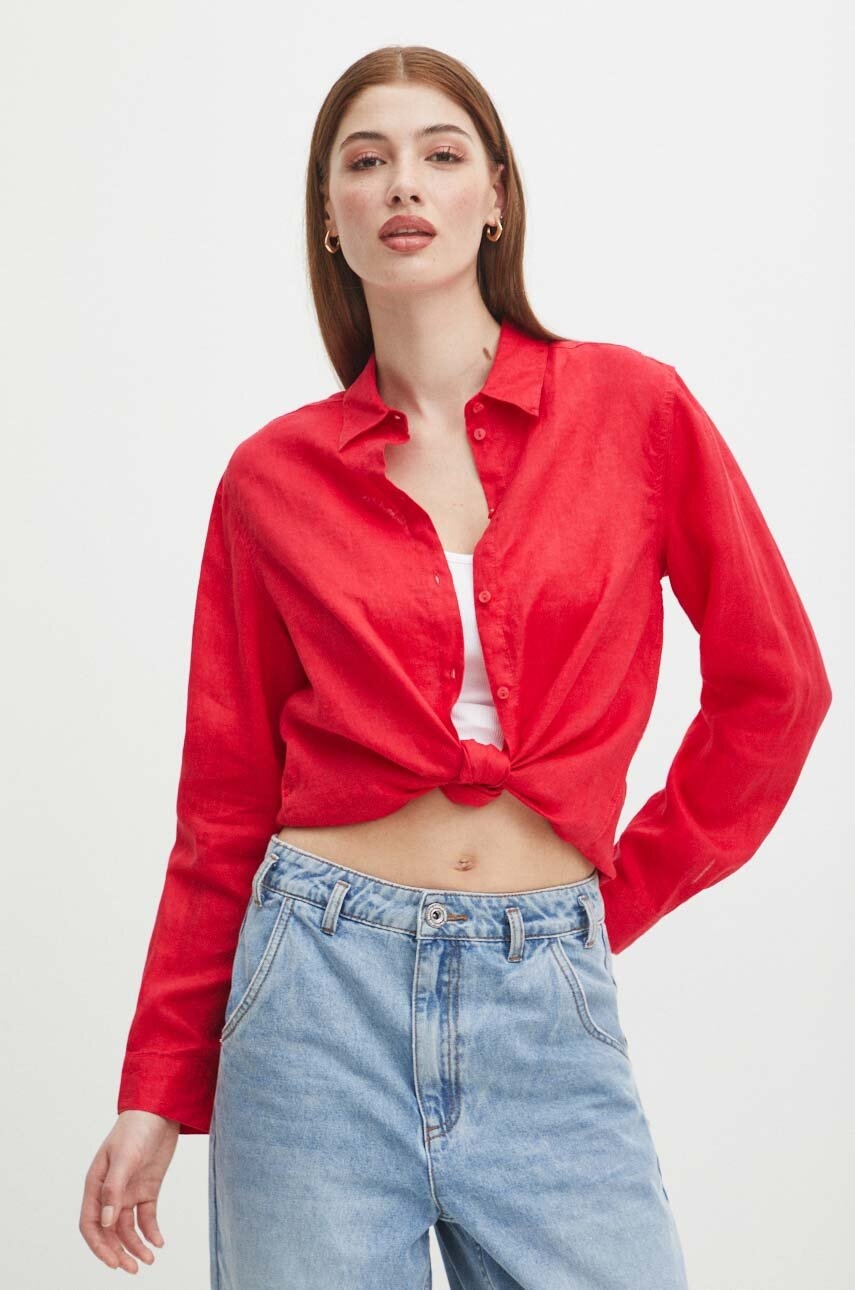 Πουκάμισο από λινό Medicine χρώμα: κόκκινο