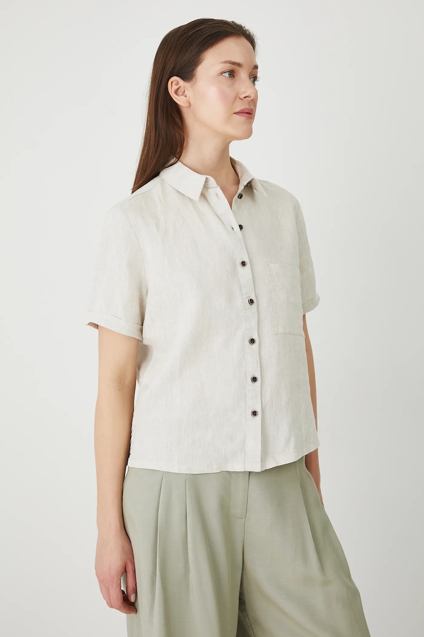 Πουκάμισο από λινό Medicine χρώμα: μπεζ