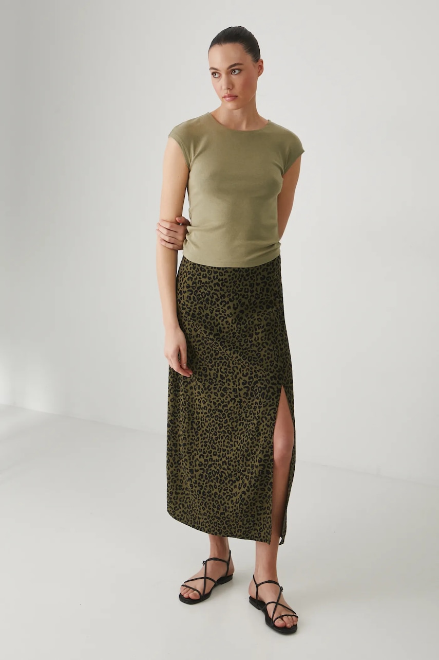 Φούστα από λινό μείγμα Medicine χρώμα: πράσινο