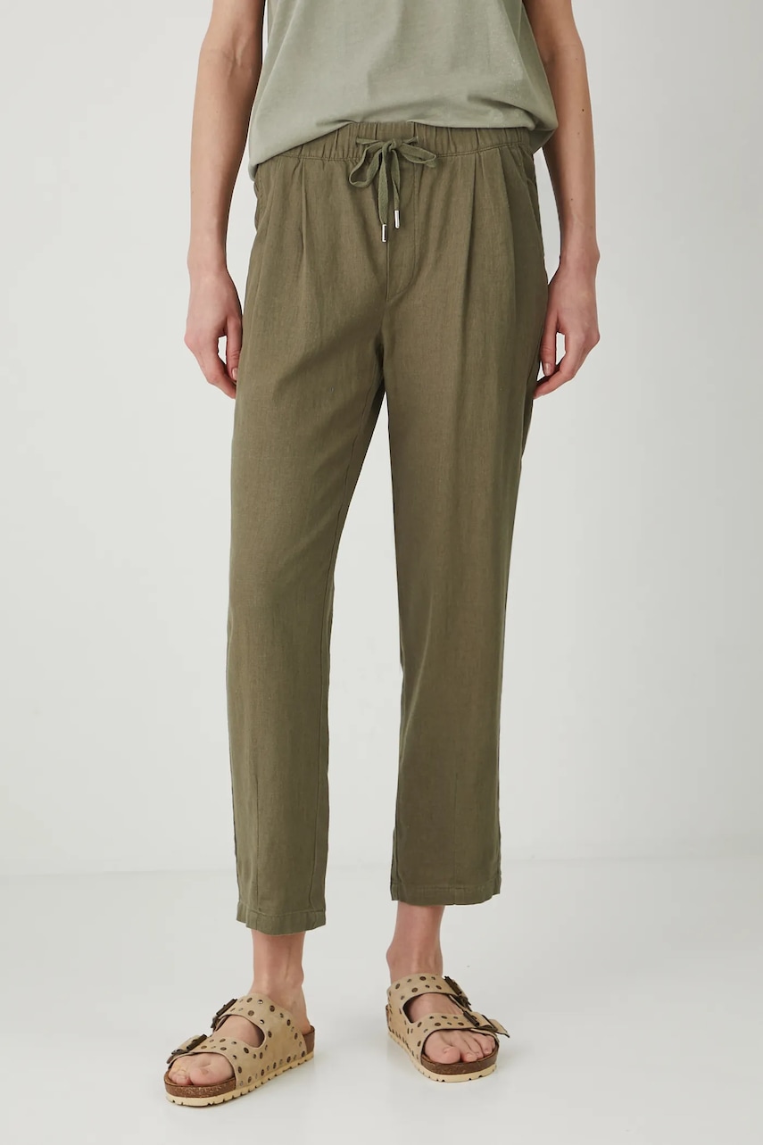 Λινό παντελόνι Medicine χρώμα: πράσινο