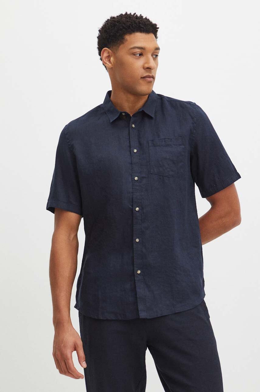 Πουκάμισο από λινό Medicine ανδρικό, χρώμα: ναυτικό μπλε