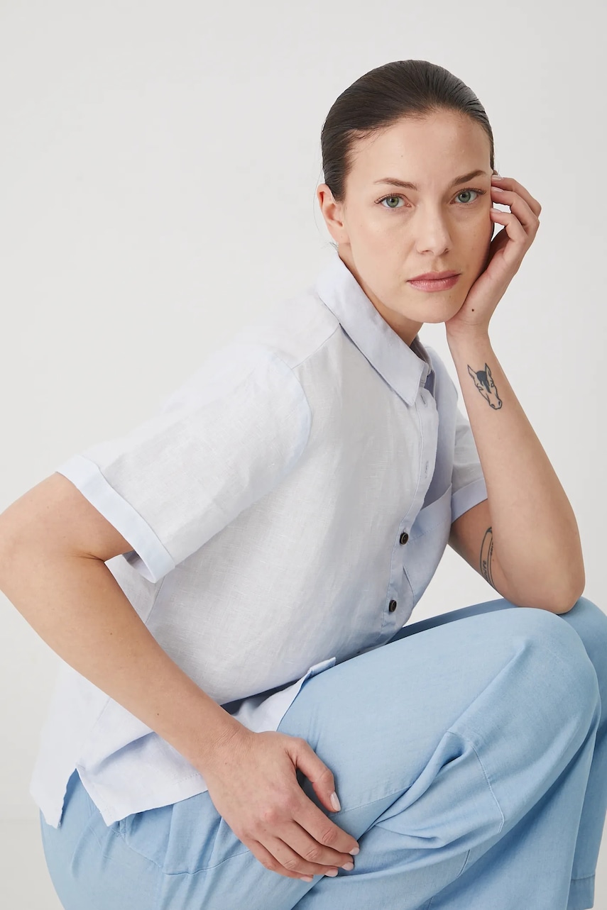 Πουκάμισο από λινό Medicine χρώμα: μπλε