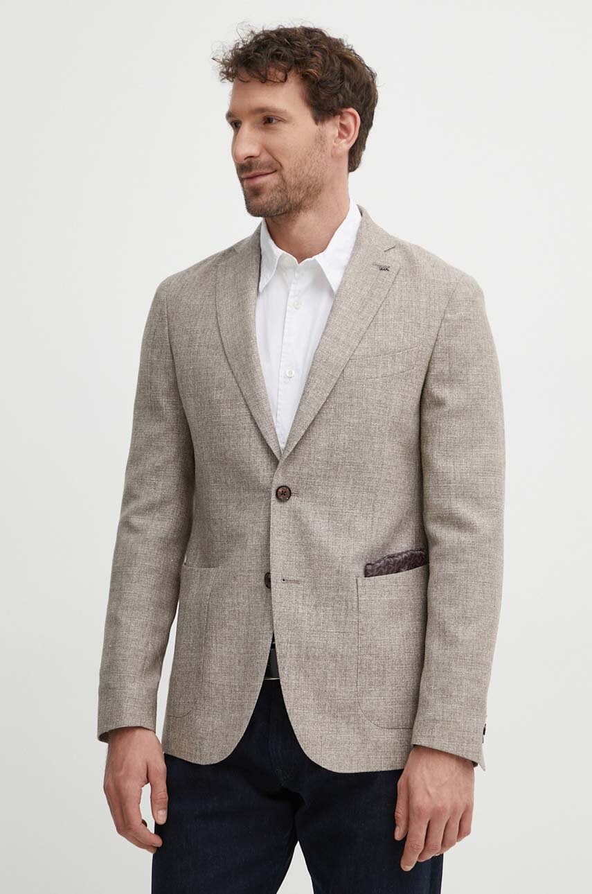 Μάλλινο σακάκι Michael Kors χρώμα: μπεζ, MK0BL01037 MK0BL01037