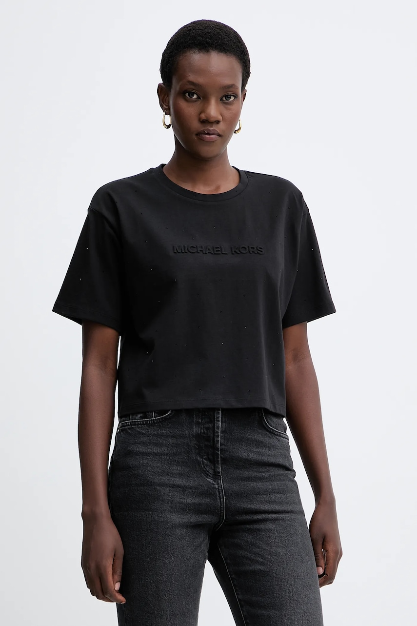 Βαμβακερό μπλουζάκι MICHAEL Michael Kors χρώμα: μαύρο, MF551TR2ZU