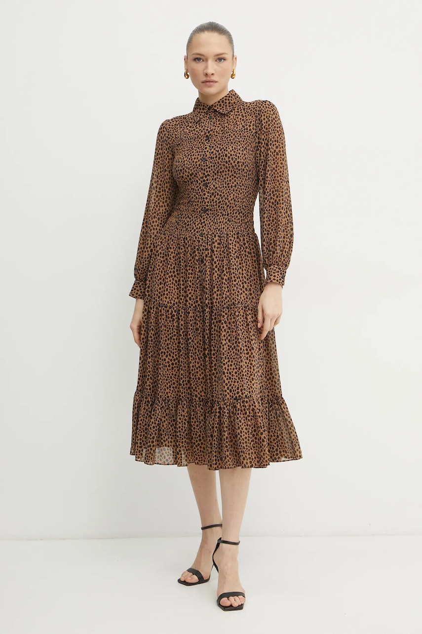 Φόρεμα MICHAEL Michael Kors χρώμα: καφέ, MR582L7GRY