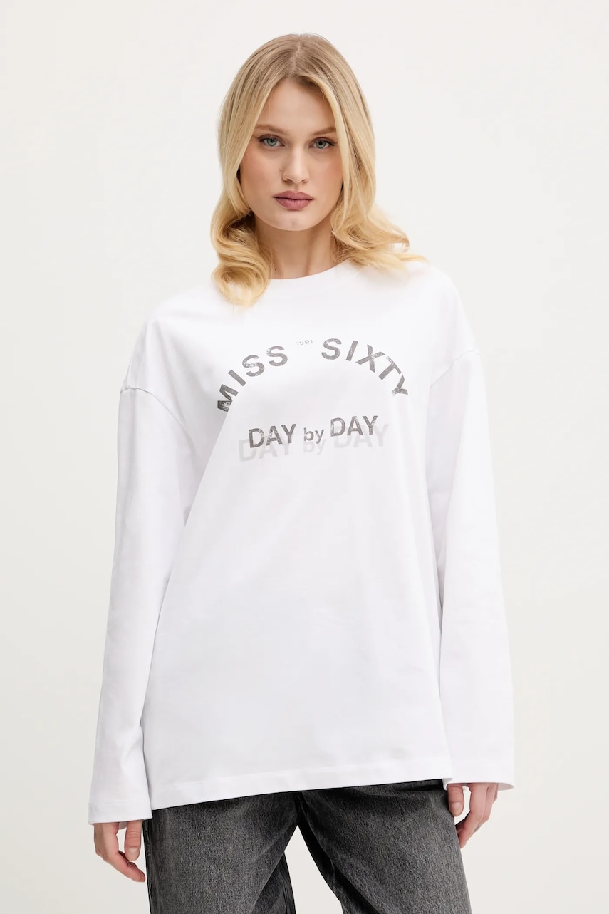 Βαμβακερή μπλούζα με μακριά μανίκια Miss Sixty χρώμα: άσπρο, 6S1SJ37800