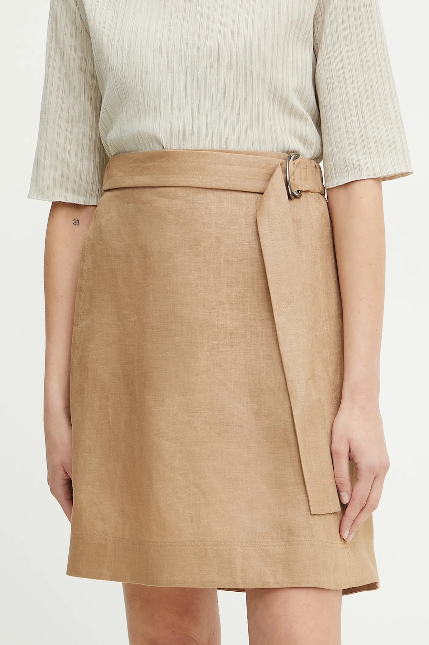 Λινή φούστα MM χρώμα: καφέ, 2516101018600