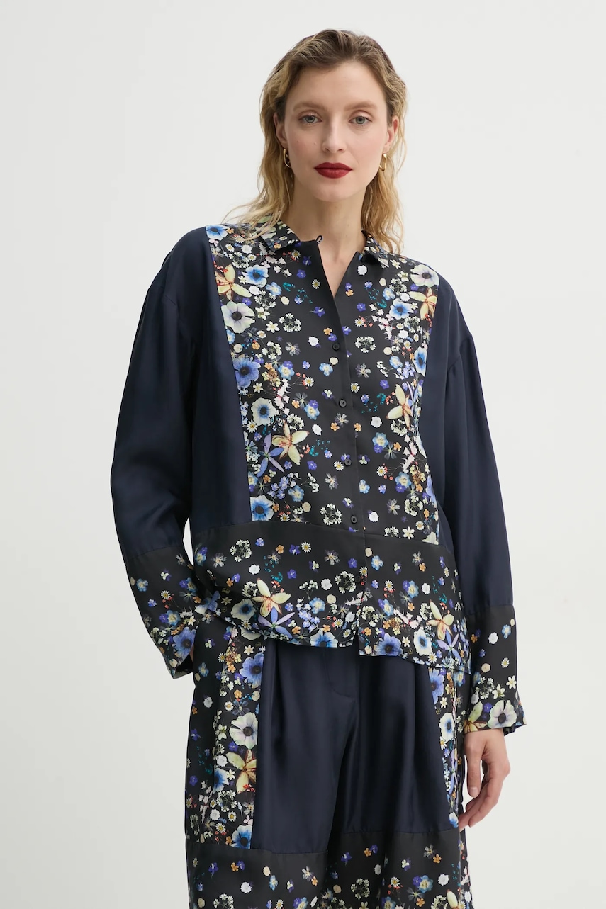 Μεταξωτό πουκάμισο MUNTHE FAIZA χρώμα: ναυτικό μπλε, 251101025118