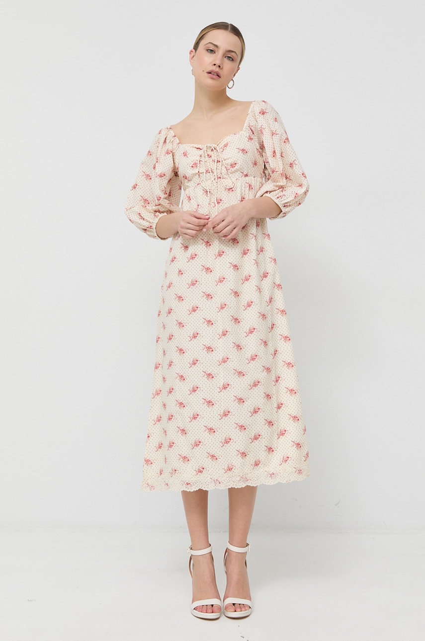 Βαμβακερό φόρεμα Notes du Nord Filippa χρώμα: μπεζ