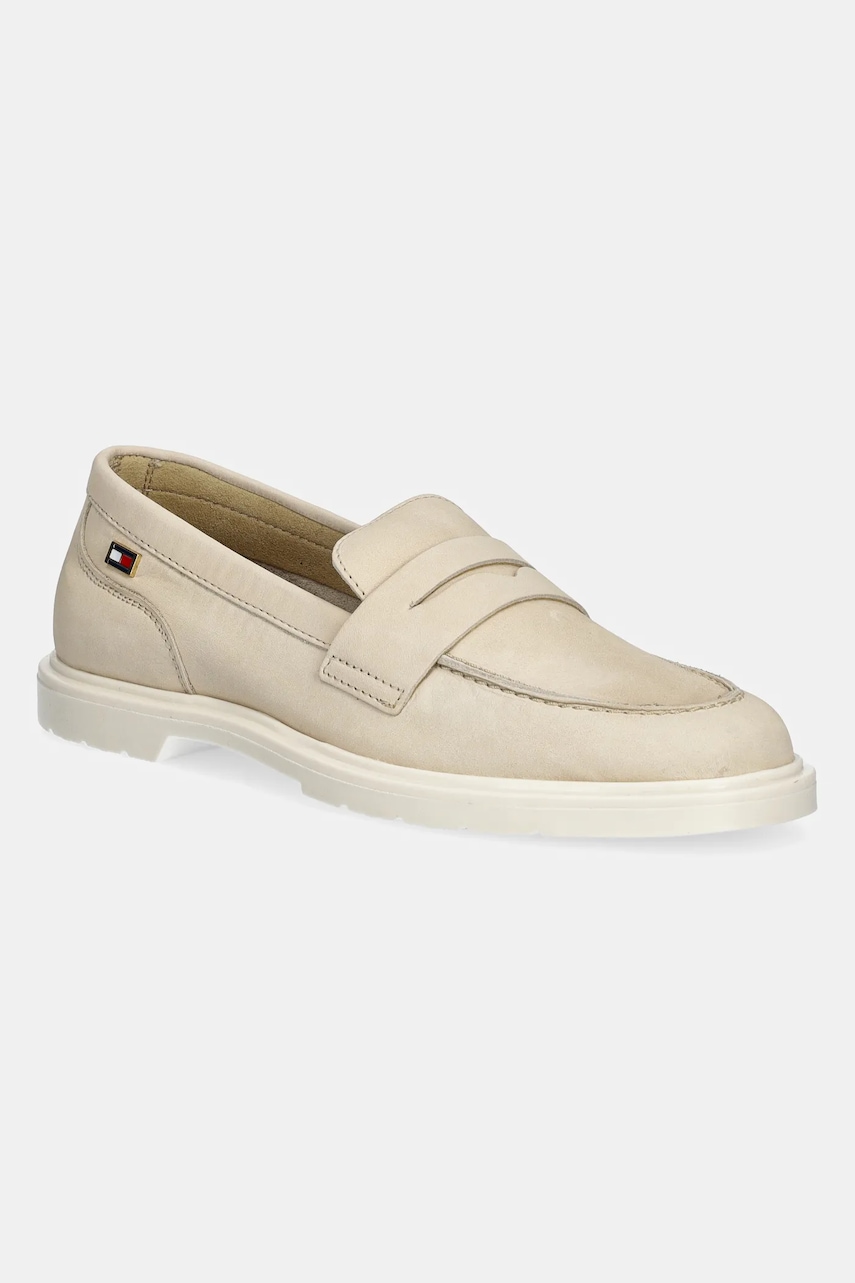 Μοκασίνια nubuck Tommy Hilfiger FLAG SOFT NUBUCK LOAFER χρώμα: μπεζ, FW0FW08679