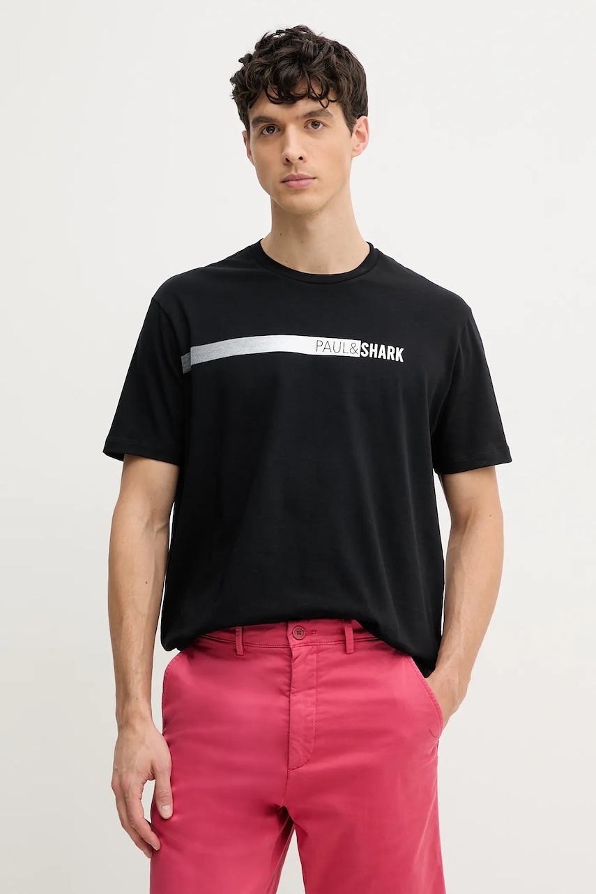 Βαμβακερό μπλουζάκι Paul&Shark ανδρικό, χρώμα: μαύρο, 25411039