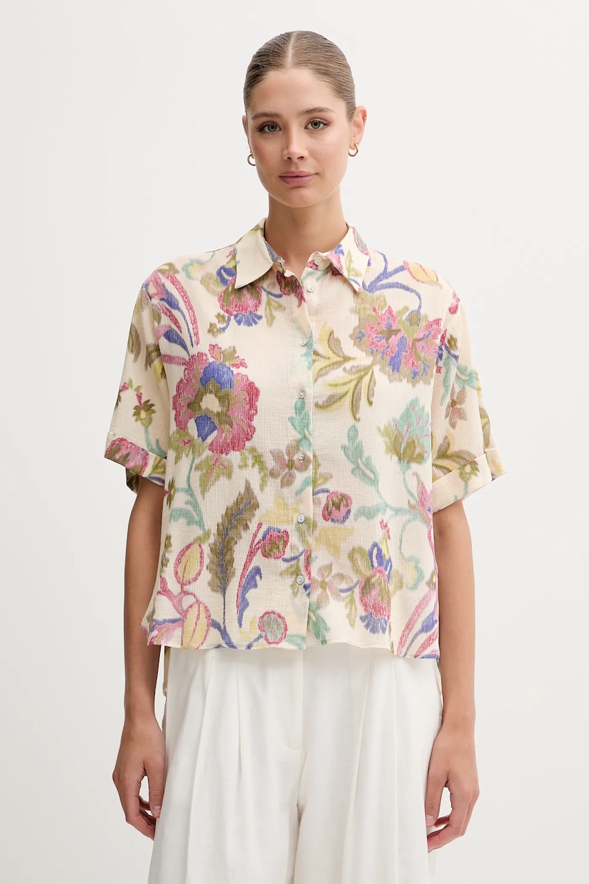 Βαμβακερό πουκάμισο Pedro del Hierro χρώμα: μπεζ, 7659070