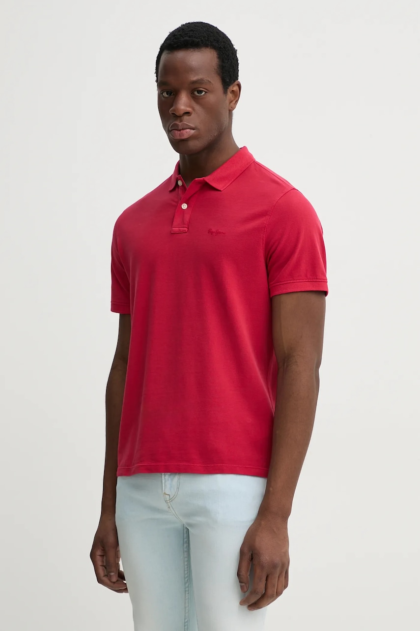 Βαμβακερό μπλουζάκι πόλο Pepe Jeans χρώμα: κόκκινο