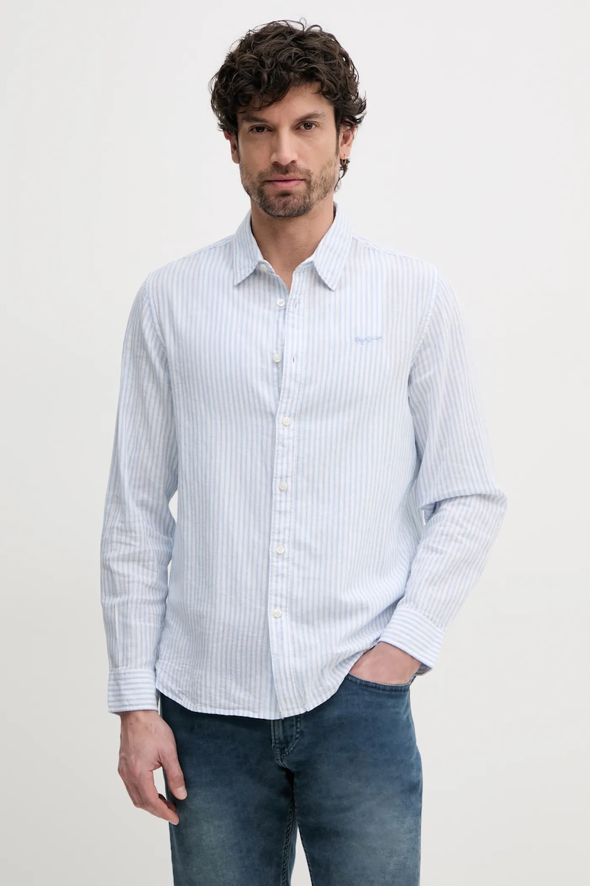 Πουκάμισο από λινό Pepe Jeans ARMANDO ανδρικό, χρώμα: μπλε, PM309028