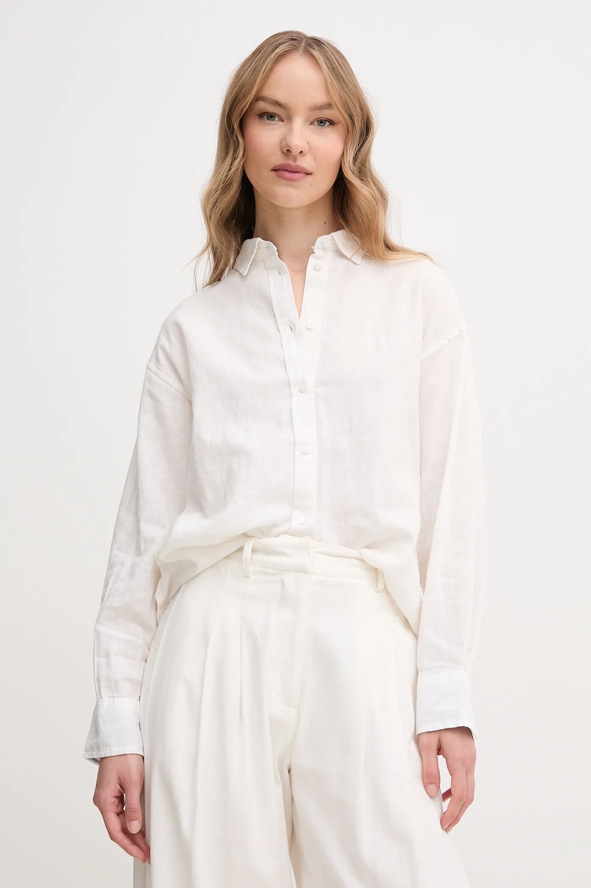 Πουκάμισο από λινό Pepe Jeans CHIPPER χρώμα: άσπρο, PL304993