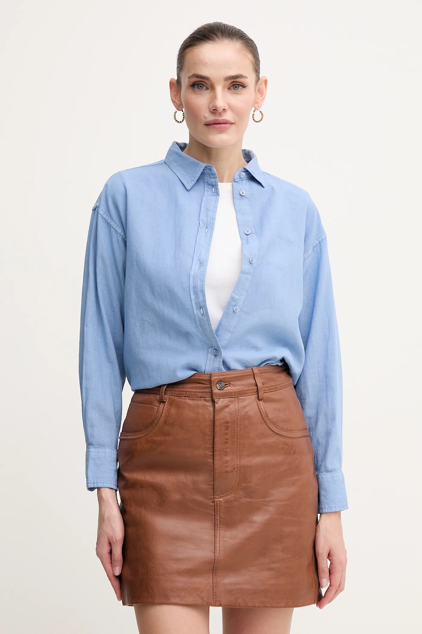 Πουκάμισο από λινό Pepe Jeans CHIPPER χρώμα: μπλε, PL304993